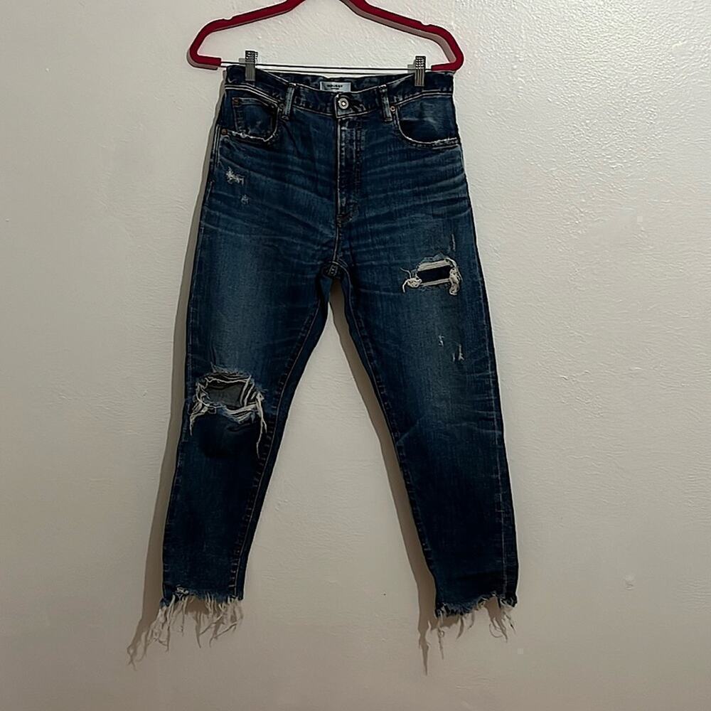 Moussy Women's Jeans SZ 27 High Rise Medium Wash Straight Leg Raw Edge Blow Out